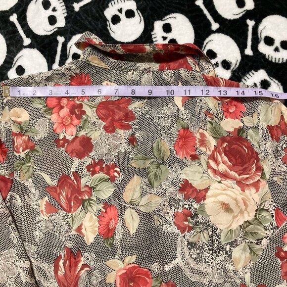 BEECHERS BROOK Vintage red black cream floral lace print blouse ~ SMALL MEDIUM - Picture 12 of 14